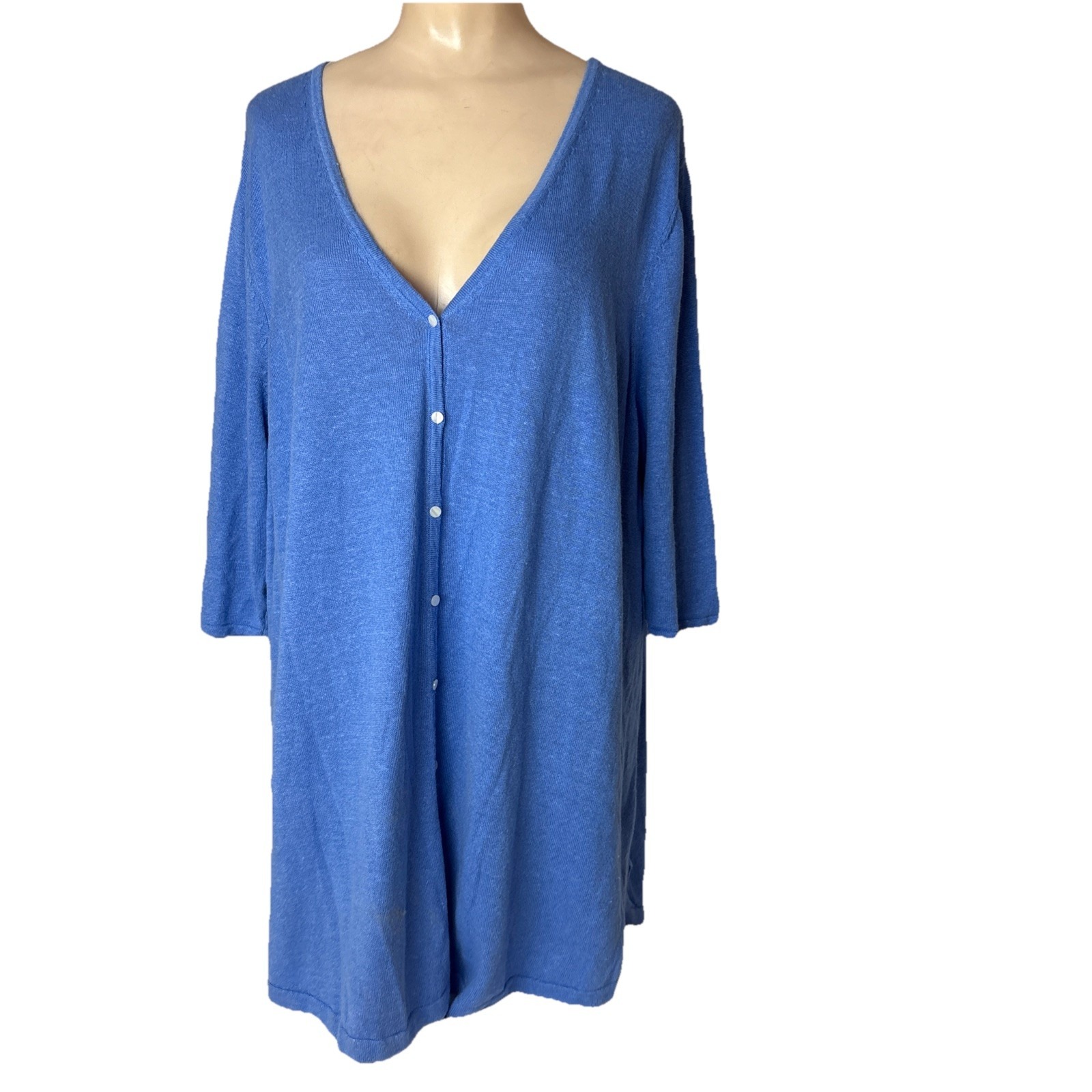 J Jill Shirt Womens 2x Blue Linen Blend Short Sleeve Button Up V-Neck